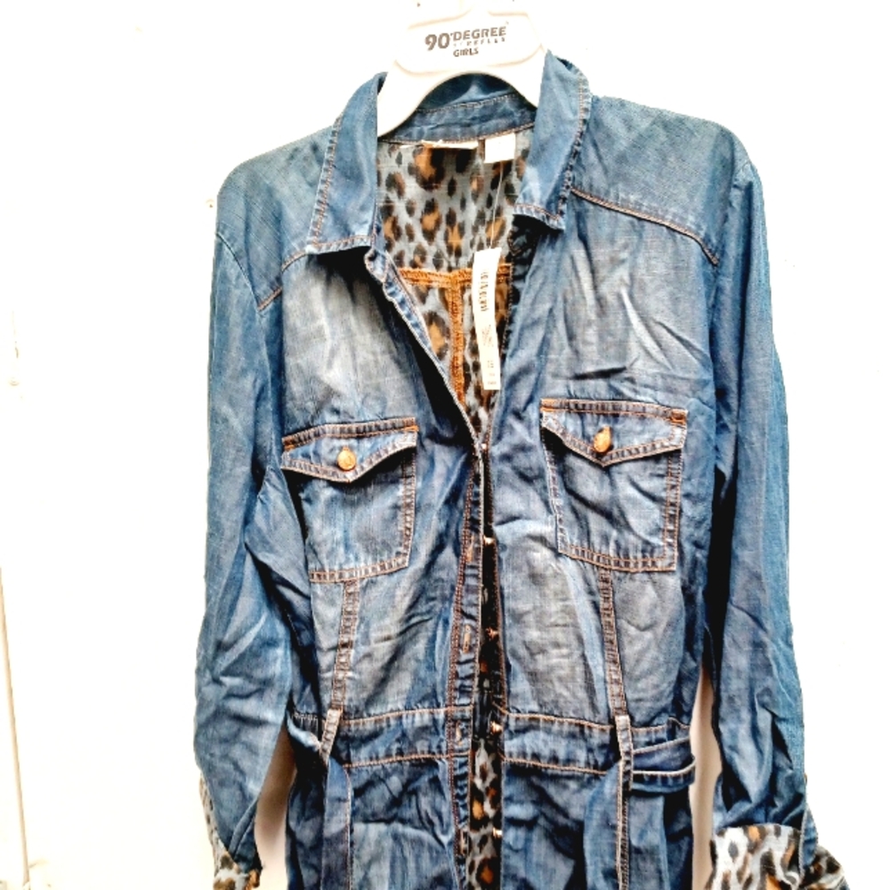 Chicos denim maxi coat belted. Size 1.5 New with tag